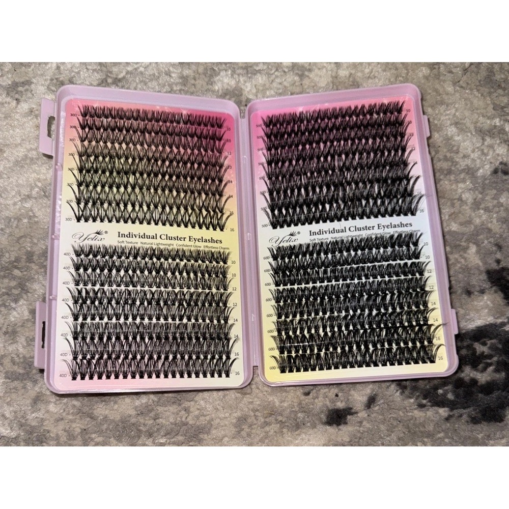 Yelix Wispy EyeLash Clusters Mega Extension Case 10-16mm Mixed Lengths Pink Tray